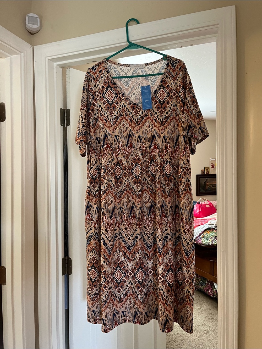 Boho V-Neck Short Sleeve Printed Midi Dress in Brown Multi